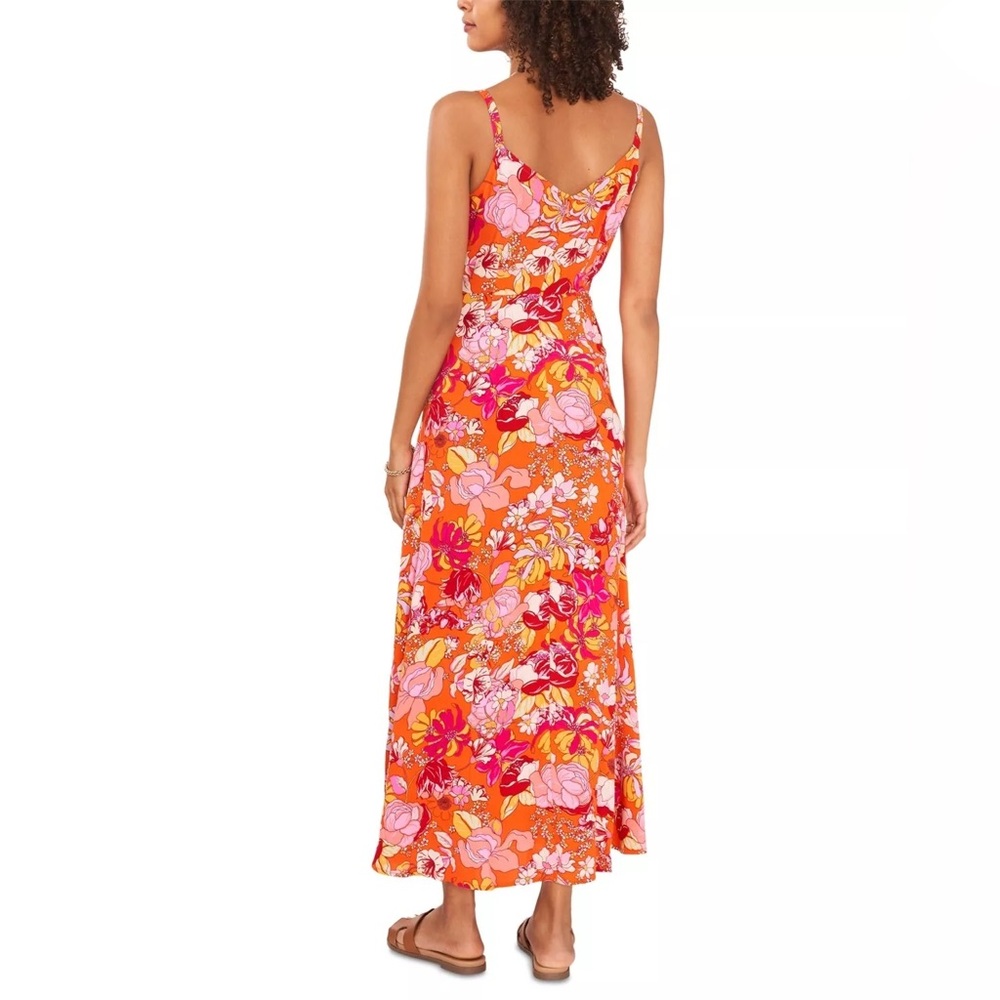 Vince Camuto Orange & Pink Floral Print V-Neck Maxi Dress - Picture 4 of 10
